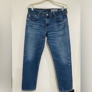 AG slouchy Slim Straight boyfriend Denim Jeans in Medium Blue